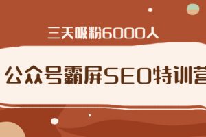 公眾號(hào)霸屏SEO特訓(xùn)營(yíng)，通過(guò)公眾號(hào)被動(dòng)精準(zhǔn)引流，三天吸粉6000人