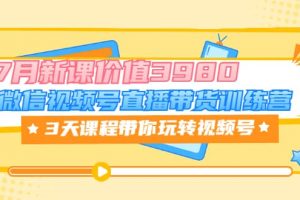 微信視頻號直播帶貨訓練營，3天課程帶你玩轉視頻號：7月新課價值3980