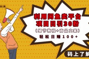 利用閑魚賣平臺項目課程資源日引流30 精準粉絲，輕松日賺100 ，積累人脈可實現(xiàn)二次變現(xiàn)（細節(jié)教程 商品文案）