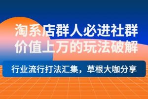 淘系店群人必進(jìn)社群，價(jià)值上萬的玩法破解，行業(yè)流行打法匯集，草根大咖分享