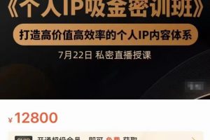 個(gè)人IP吸金密訓(xùn)班，打造高價(jià)值高效率的個(gè)人IP內(nèi)容體系（價(jià)值12800元）
