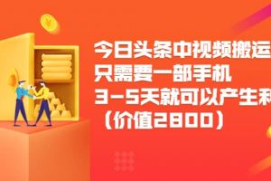 今日頭條中視頻搬運項目，只需要一部手機3-5天就可以產生利潤（價值2800）