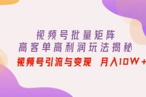 視頻號(hào)批量矩陣的高客單高利潤(rùn)玩法揭秘