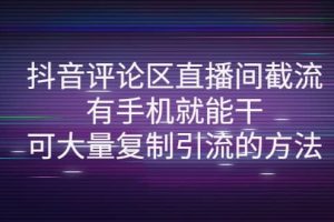 抖音評(píng)論區(qū)直播間截流，有手機(jī)就能干，可大量復(fù)制引流的方法