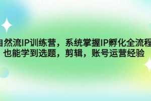 自然流IP訓練營，系統掌握IP孵化全流程，也能學到選題，剪輯，賬號運營經驗