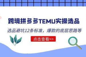 跨境拼多多TEMU實操選品運營方法，選品避坑12條標準，爆款的底層思路等