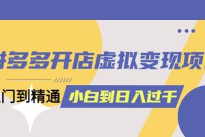 拼多多開店虛擬變現項目：入門到精通 從小白到日入1000（完整版）4月10更新