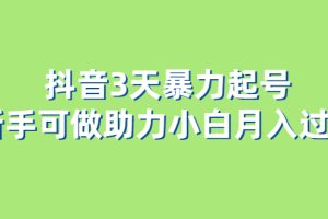 抖音3天暴力起號新手可做助力小白月入過萬