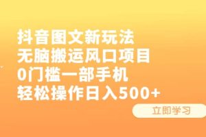 抖音圖文新玩法，無腦搬運(yùn)風(fēng)口項(xiàng)目，0門檻一部手機(jī)輕松操作日入500
