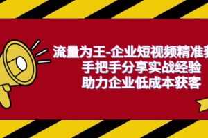 流量為王-企業 短視頻精準獲客，手把手分享實戰經驗，助力企業低成本獲客