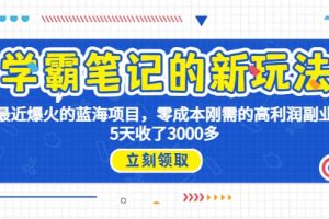 學霸筆記新玩法，最近爆火的藍海項目，0成本高利潤副業，5天收了3000多