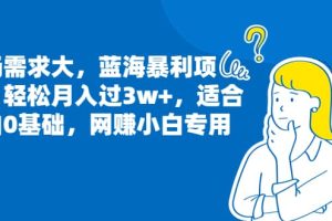 市場需求大，藍海暴利項目，輕松月入過3w ，適合小白0基礎，網賺小白專用