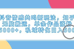 抖音情感共鳴新玩法，知乎無腦搬運，單條作品漲粉5000 ，私域轉化日入500