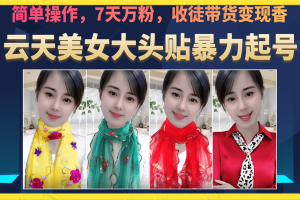 美女大頭貼暴力起號教學(xué)，簡單操作，7天萬粉，收徒帶貨變現(xiàn)香
