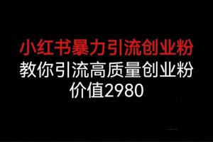小紅書暴力引流創(chuàng)業(yè)粉，教你引流高質(zhì)量創(chuàng)業(yè)粉，價值2980