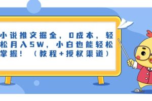 小說推文掘金，0成本，輕松月入5W，小白也能輕松掌握！（教程 授權(quán)渠道）