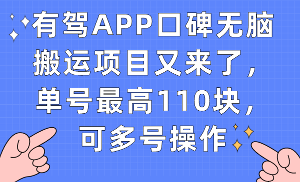 有駕APP口碑無腦搬運項目又來了，單號最高110塊，可多號操作插圖