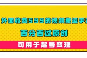 外面收費599的視頻搬運手法，百分百過原創(chuàng)，可用起號變現(xiàn)