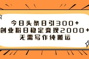 今日頭條日引300 創業粉日穩定變現2000 無需寫作純搬運