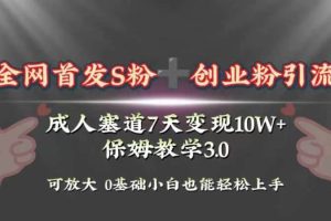 全網首發s粉加創業粉引流變現，成人用品賽道7天變現10w 保姆教學3.0