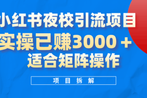 小紅書夜校引流變現(xiàn)項目，實(shí)操日賺3000 ，適合矩陣放大操作