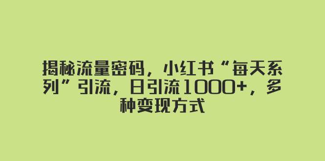 揭秘流量密碼，小紅書“每天系列”引流，日引流1000 ，多種變現方式插圖