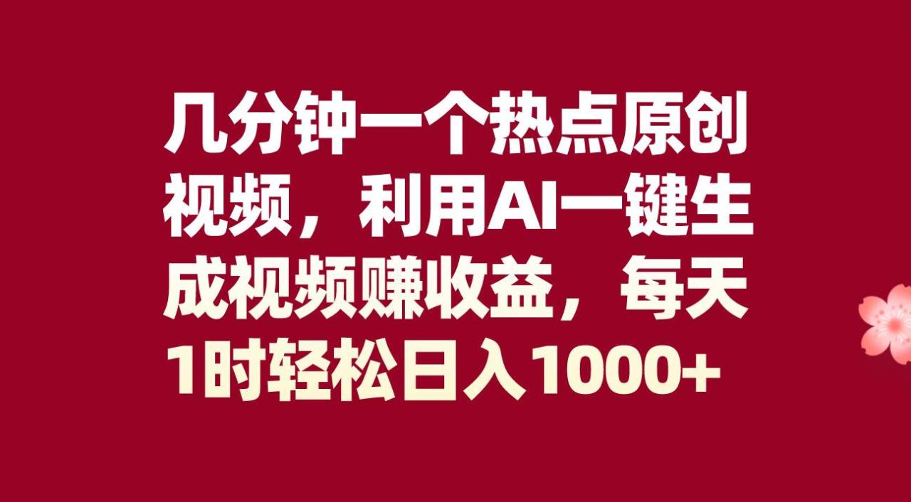 幾分鐘一個熱點原創視頻，利用AI一鍵生成視頻賺收益，每天1時輕松日入1000插圖