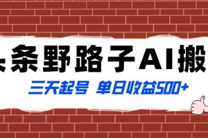 全網首發頭條野路子AI搬磚玩法，紀實類超級藍海項目，三天起號單日收益500