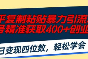 知乎復制粘貼暴力引流術，單號精準獲取400+創(chuàng)業(yè)粉，日變現(xiàn)四位數(shù)，輕松…