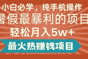 小白必學，純手機操作，暑假最暴利的項目輕松月入5w+最火熱賺錢項目