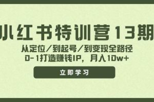 小紅書特訓(xùn)營13期，從定位/到起號/到變現(xiàn)全路徑，0-1打造賺錢IP，月入10w+