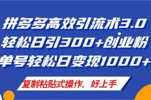 拼多多店鋪引流技術3.0，日引300+付費創業粉，單號輕松日變現1000+