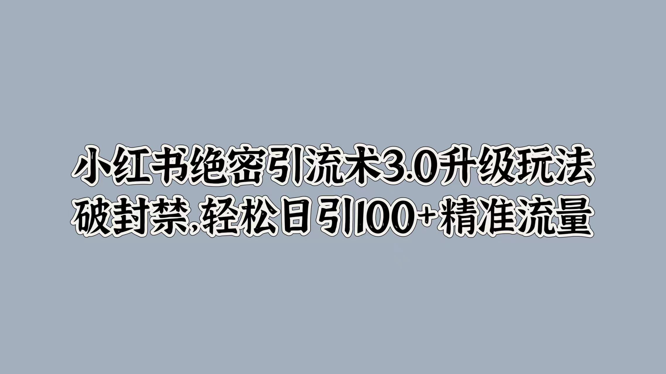 小紅書絕密引流術3.0升級玩法，破封禁，輕松日引100+精準流量