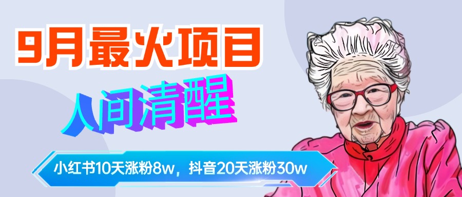 9月最火項目，人間清醒柒奶奶，10天小紅薯漲粉8w+，單篇筆記報價1400.