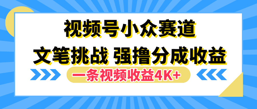 視頻號小眾賽道，文筆挑戰，一條視頻收益4K+