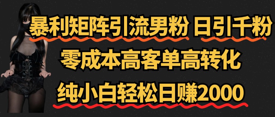暴利矩陣引流男粉（日引千粉），零成本高客單高轉(zhuǎn)化，純小白輕松日賺2000+
