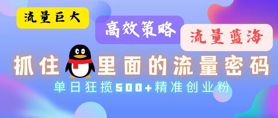 流量藍(lán)海，抓住QQ里面的流量密碼！高效策略，流量巨大，實(shí)操單日狂攬500+精準(zhǔn)創(chuàng)業(yè)粉