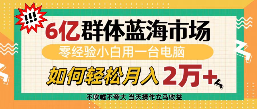 6億群體藍海市場，零經驗小白用一臺電腦，如何輕松月入2萬+