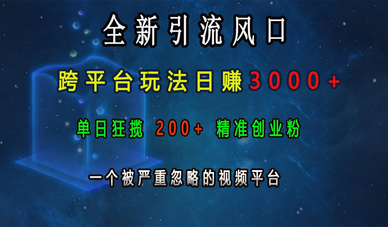 全新引流風口，跨平臺玩法日賺3000+，單日狂攬200+精準創業粉，一個被嚴重忽略的視頻平臺