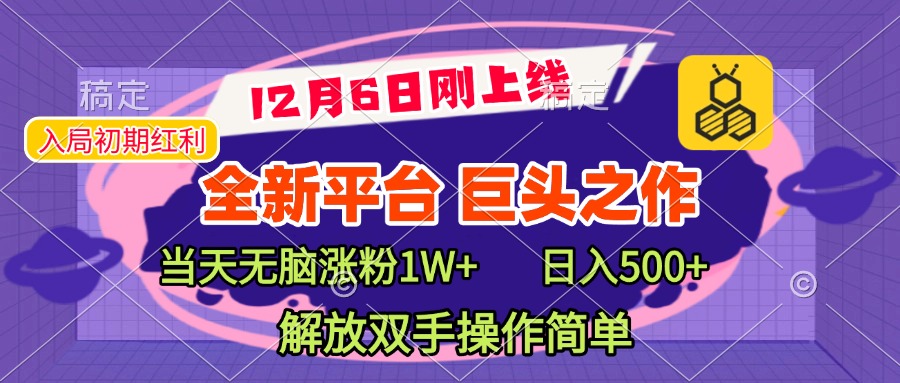 全新引流平臺，巨頭之作，當天無腦漲粉1W+，日入現500+，解放雙手操作簡單