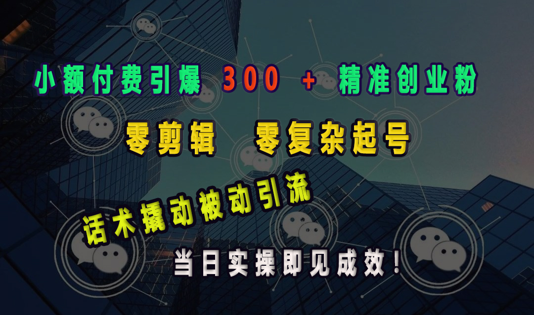 小額付費引爆 300 + 精準創業粉，零剪輯、零復雜起號，話術撬動被動引流，當日實操即見成效！