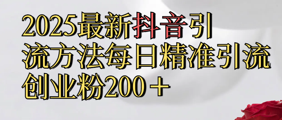 2025最新,抖音引流,方法每日精準引流創(chuàng)業(yè)粉300＋