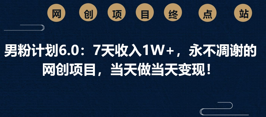 男粉計(jì)劃6.0：7天收入1W+，永不凋謝的網(wǎng)創(chuàng)項(xiàng)目，當(dāng)天做當(dāng)天變現(xiàn)！