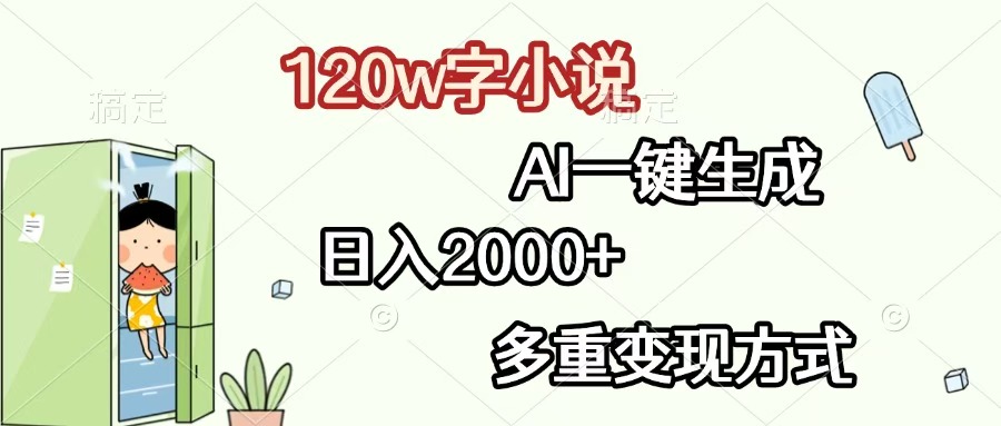 120w字小說，AI一鍵生成，日入2000+，多重變現方式