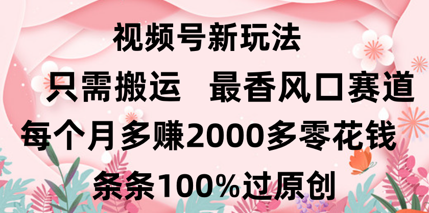 日入2000+，條條100%過原創，視頻號最香風口賽道，小白輕松上手