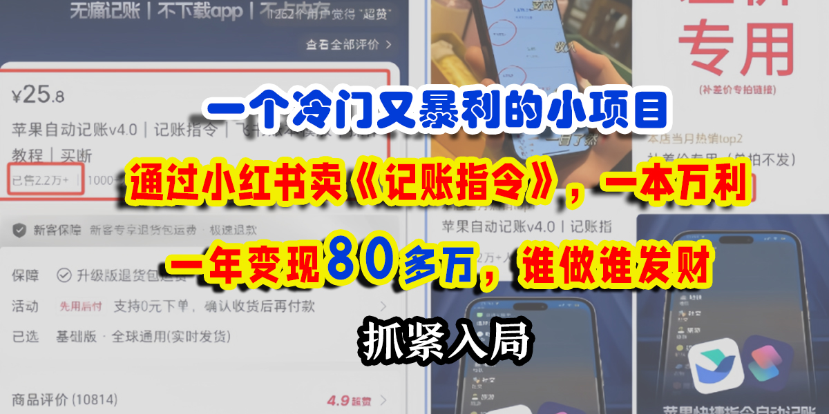 一個(gè)冷門又暴利的小項(xiàng)目，通過小紅書賣《記賬指令》，一本萬利，一年變現(xiàn)80多萬，誰做誰發(fā)財(cái)