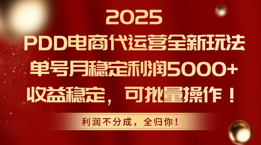 2025 PDD電商代運營全新玩法，單號月穩(wěn)定利潤5000+，收益穩(wěn)定，可批量操作！插圖