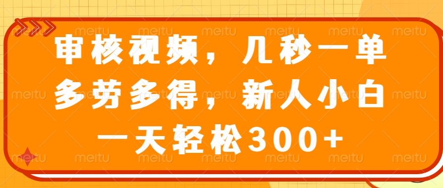 視頻審核員，幾秒一單，多勞多得，新人小白一天輕松300+