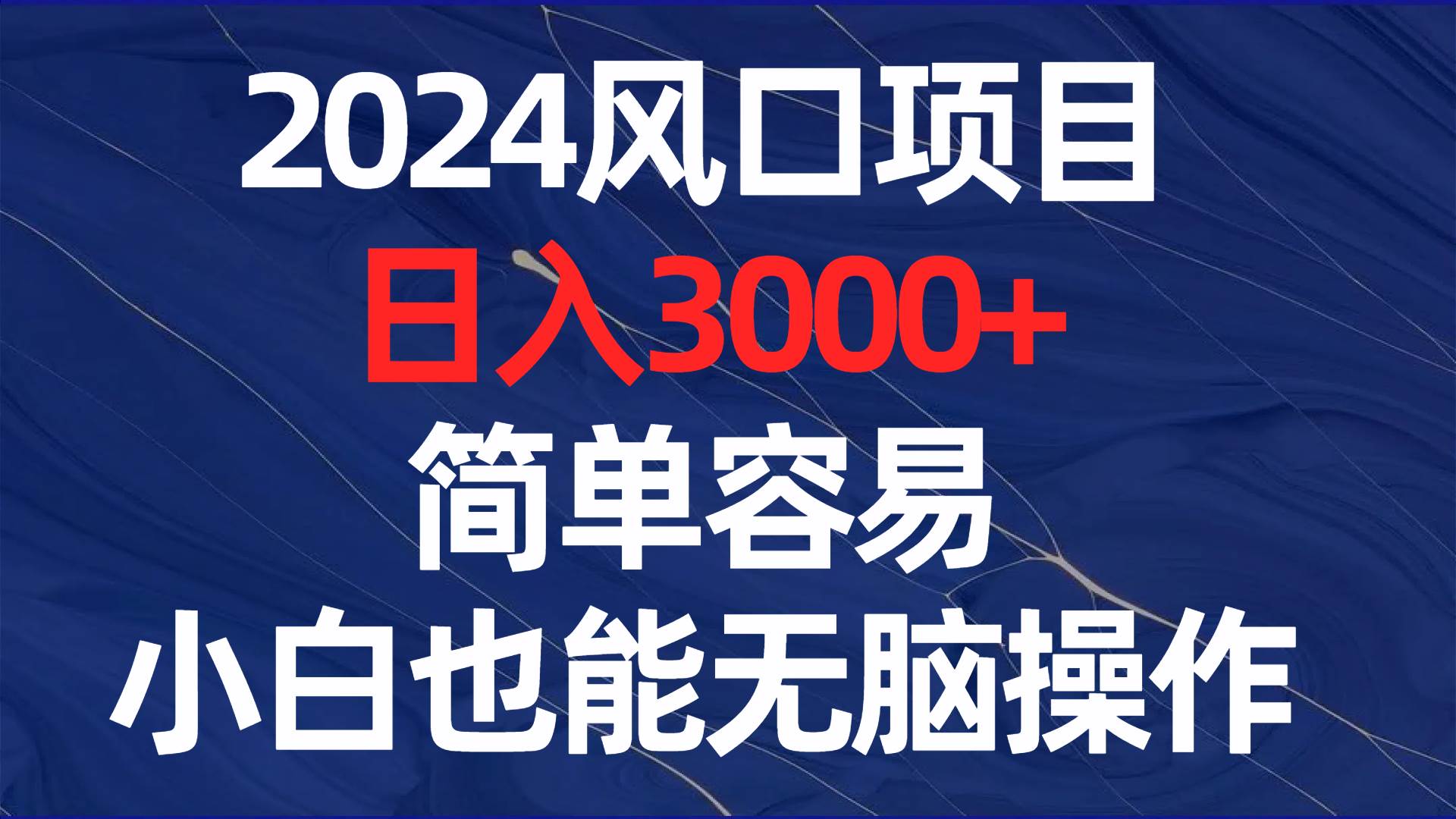 2024風口項目，日入3000 ，簡單容易，小白也能無腦操作