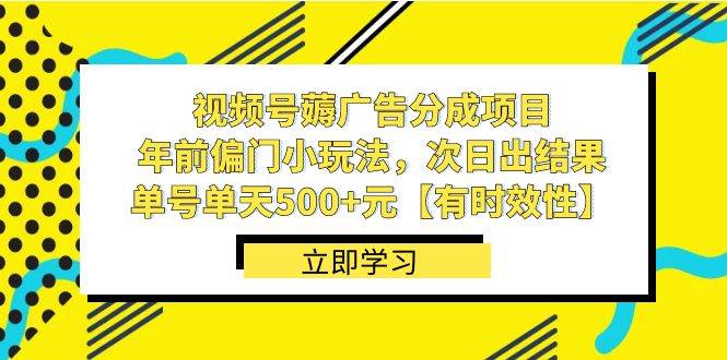 視頻號薅廣告分成項目，年前偏門小玩法，次日出結果，單號單天500 元【有時效性】